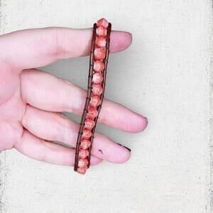 140. Coral Tone Paper Bead Handmade Bracelet